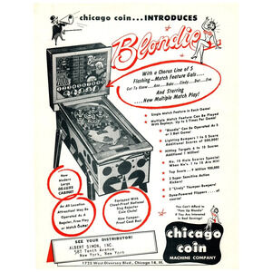 1950s Chicago Coin Blondie Pinball Machine Flyer Vintage Arcade Ephemera